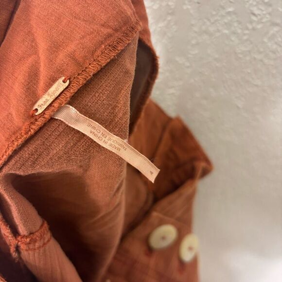 Free People Orange Striped Button Front Mini Skirt Size 4 - Picture 5 of 6